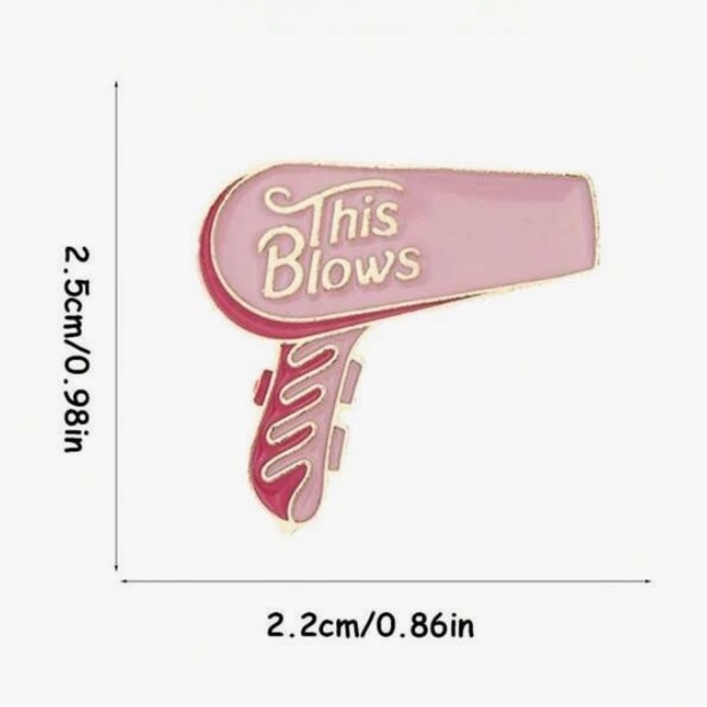 New Pink & Gold Hair Dryer “This Blows” Enamel Pin - Picture 3 of 4